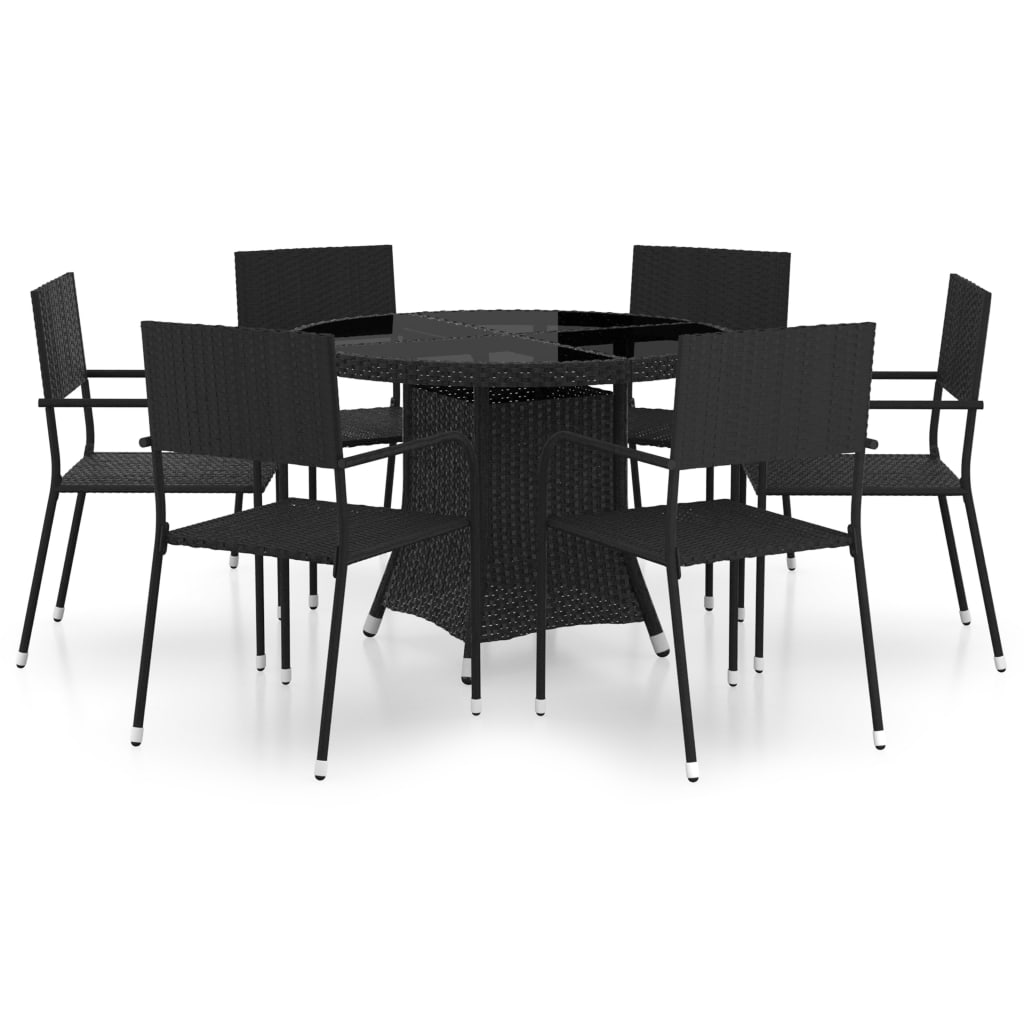 Set da Pranzo da Giardino 7 pz in Polyrattan Nero 3059454