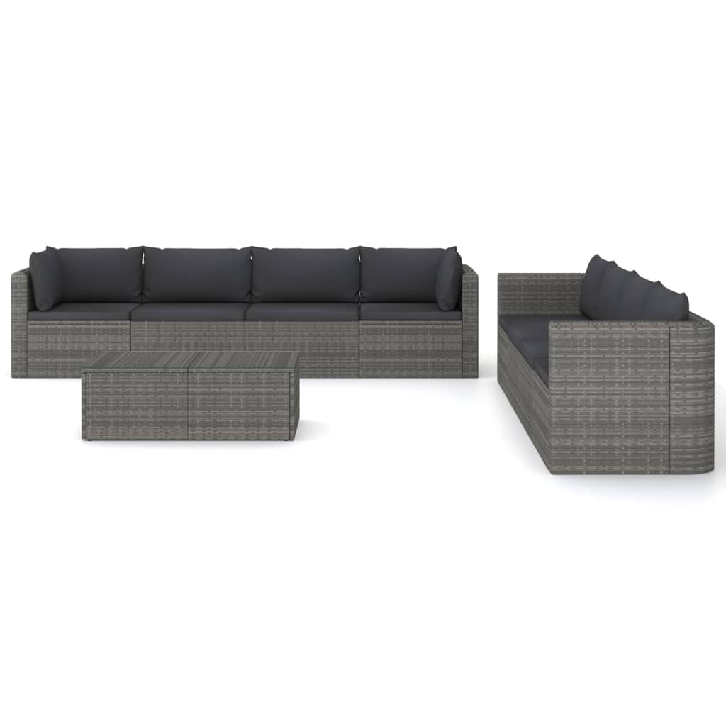 Set Divani da Giardino 9 pz con Cuscini in Polyrattan Grigio cod mxl 39839