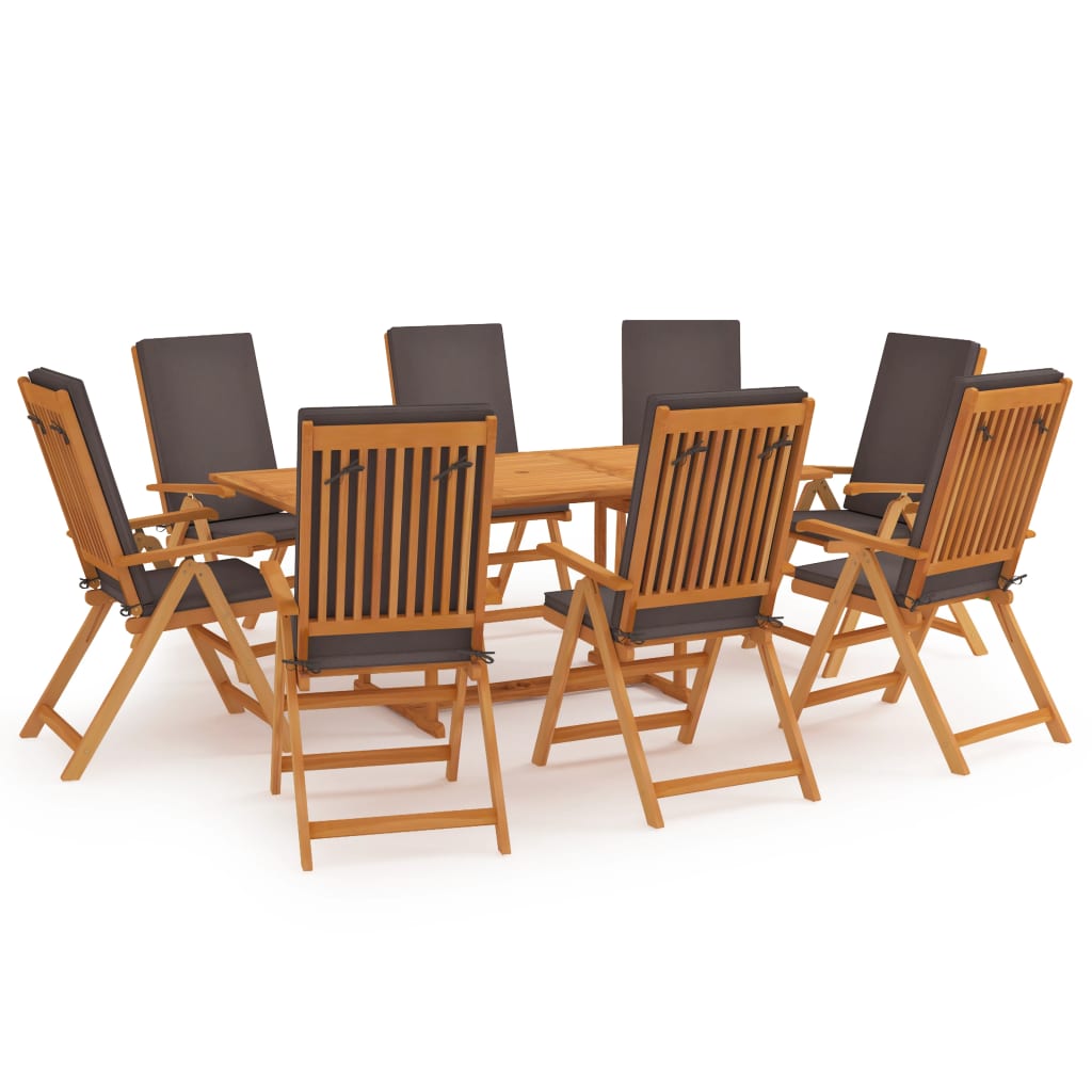 Set da Pranzo da Giardino 9 pz con Cuscini Legno di Teak Grigio cod mxl 40881