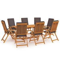 Set da Pranzo da Giardino 9 pz con Cuscini Legno di Teak Grigio cod mxl 40881