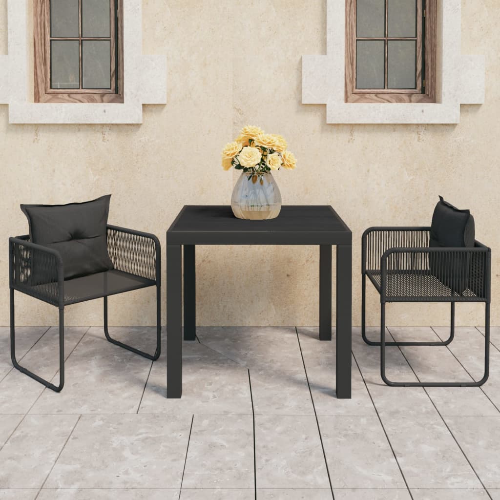 Set da Pranzo da Giardino 3 pz in Rattan PVC Nero 3060100