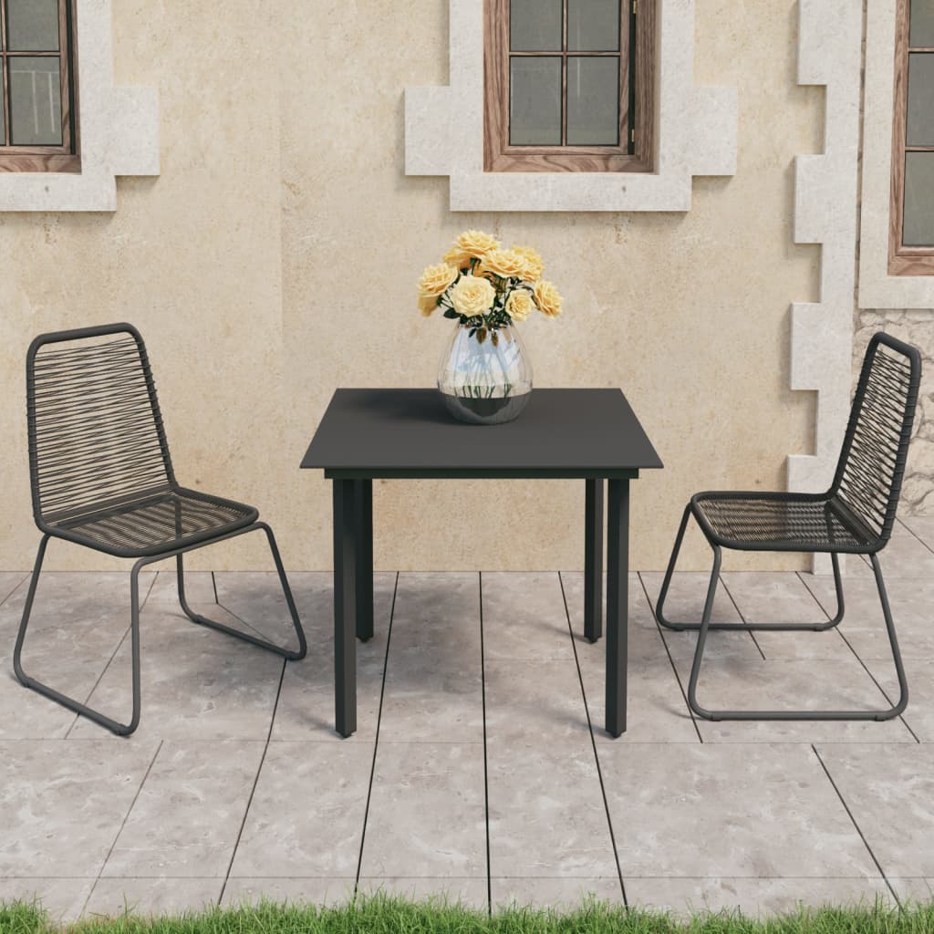 Set da Pranzo da Giardino 3 pz in Rattan PVC Nero cod mxl 34902