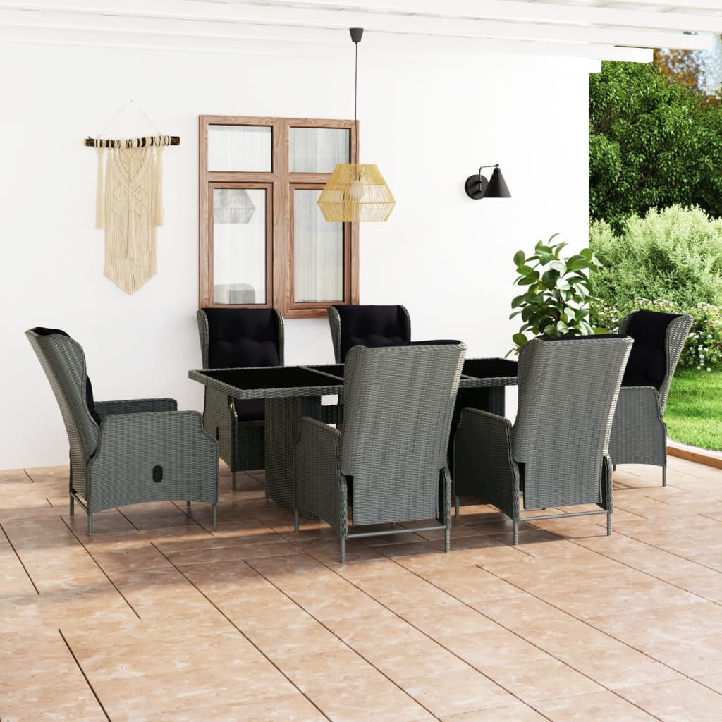Set Pranzo da Giardino 7pz con Cuscini Polyrattan Grigio Chiaro cod mxl 41186