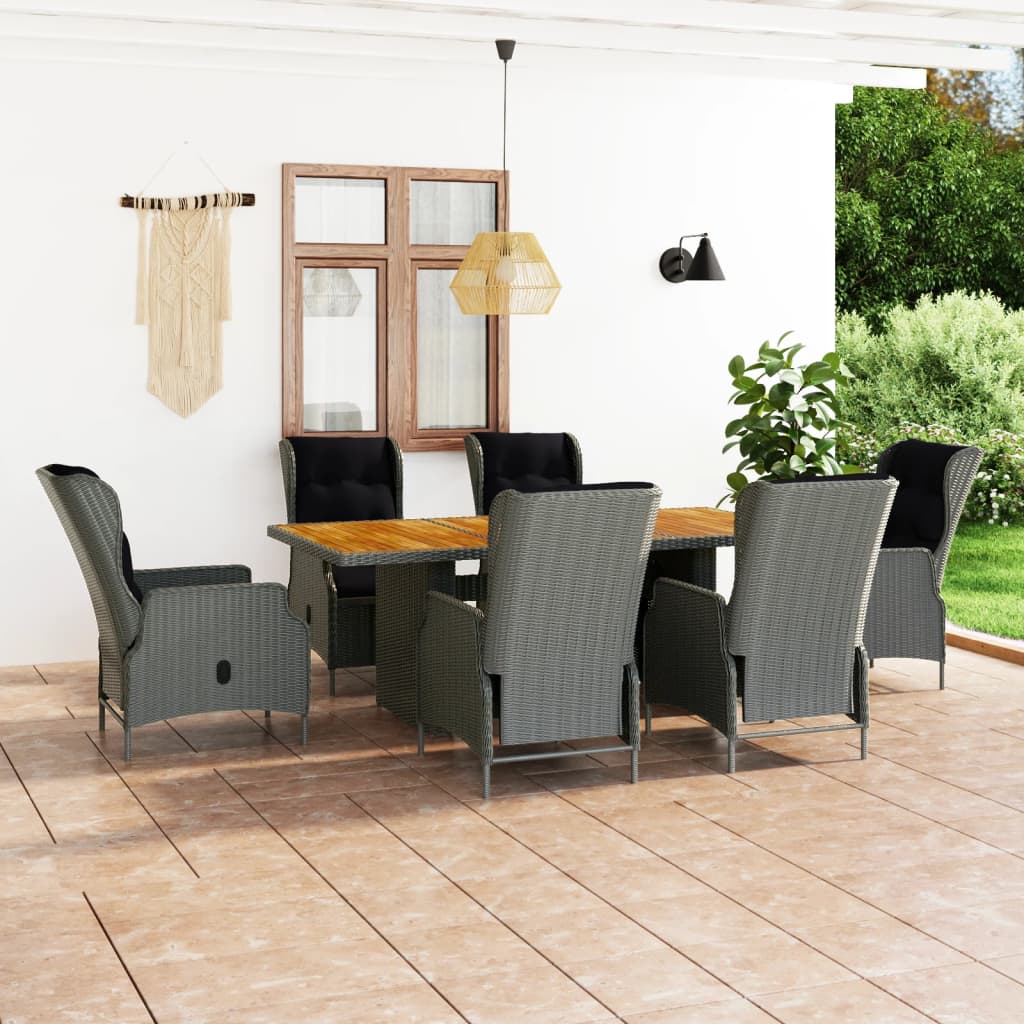 Set Pranzo da Giardino 7pz con Cuscini Polyrattan Grigio Chiaro cod mxl 41185