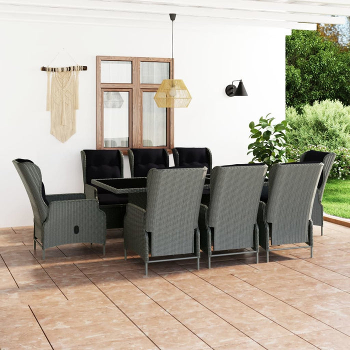 Set Pranzo da Giardino 9pz con Cuscini Polyrattan Grigio Chiaro cod mxl 36202