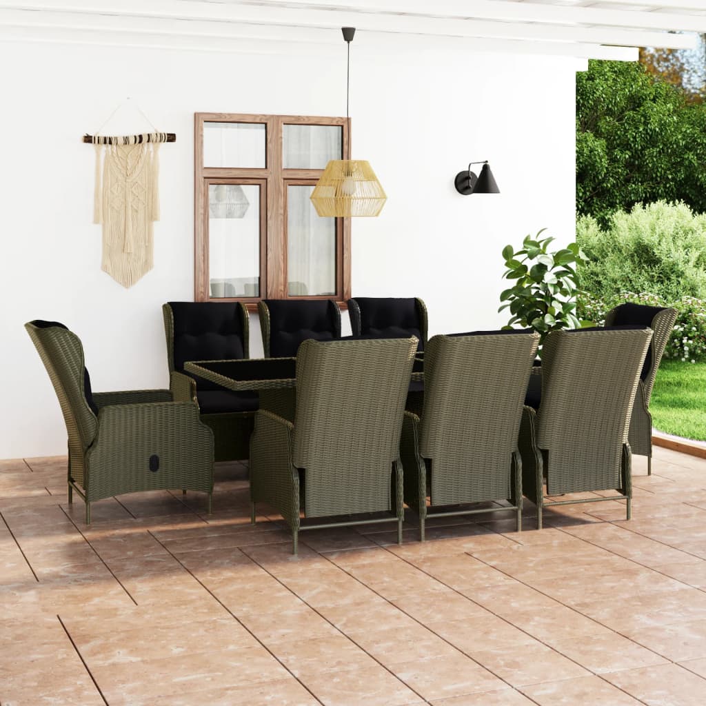 Set da Pranzo da Giardino 9 pz con Cuscini in Polyrattan Marrone cod mxl 40858