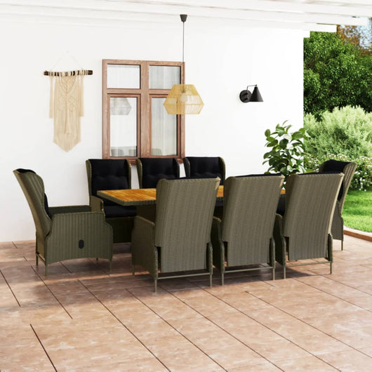 Set da Pranzo da Giardino 9 pz con Cuscini in Polyrattan Marrone cod mxl 40859
