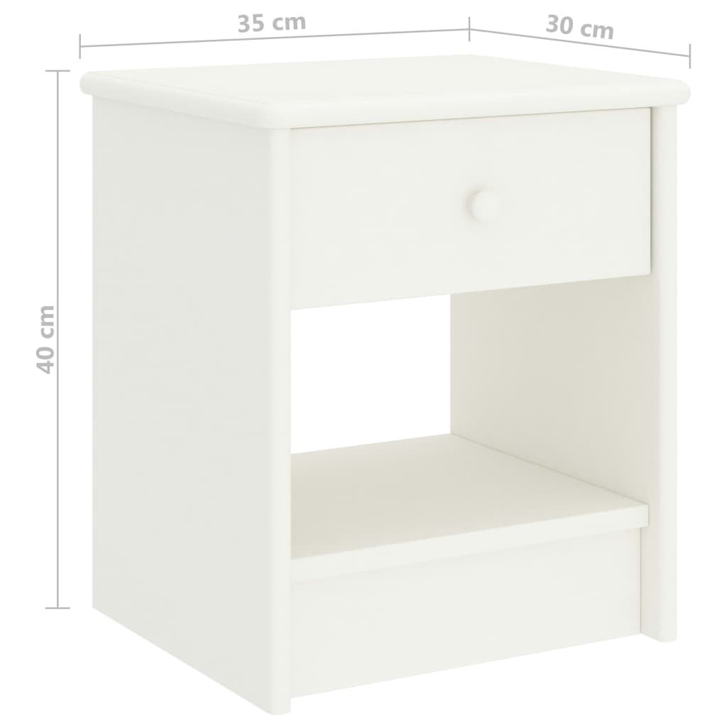 Comodino Bianco 35x30x40 cm in Legno Massello di Pino 322222