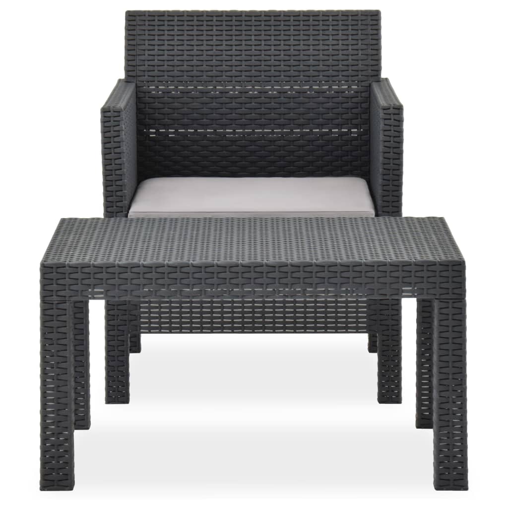 Set Divano da Giardino 2 pz con Cuscino-Sofa da Giardino-Divanetto da esterno in Rattan PP Antracite