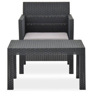 Set Divano da Giardino 2 pz con Cuscino-Sofa da Giardino-Divanetto da esterno in Rattan PP Antracite
