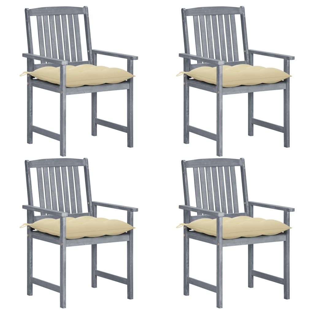 Sedie da Giardino con Cuscini 4 pz in Massello di Acacia Grigio cod mxl 17277