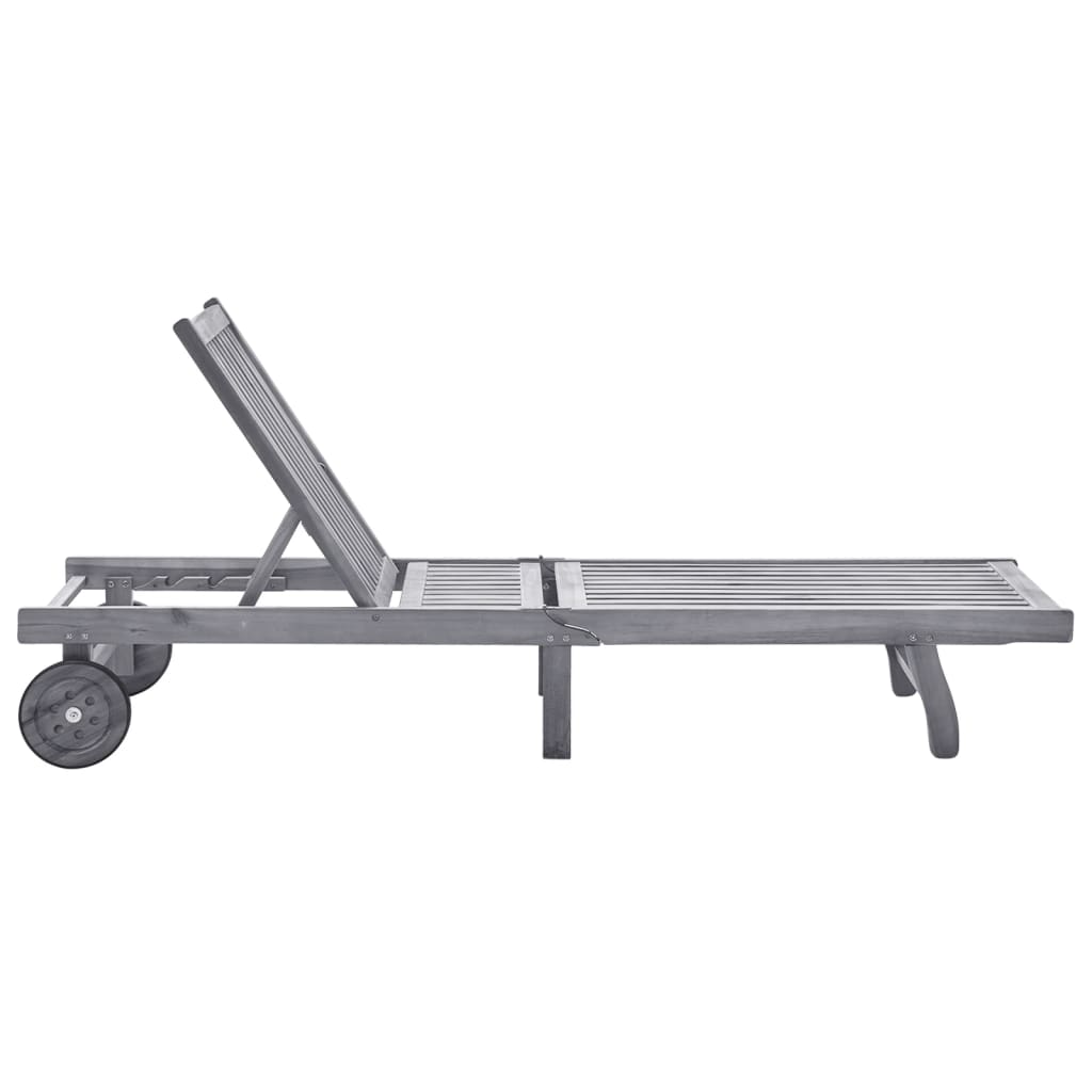 Sdraio sedia a sdraio lettino da giardino prendisole terrazza mobili da esterno con cuscino grigio legno massello di acacia 02_0012484