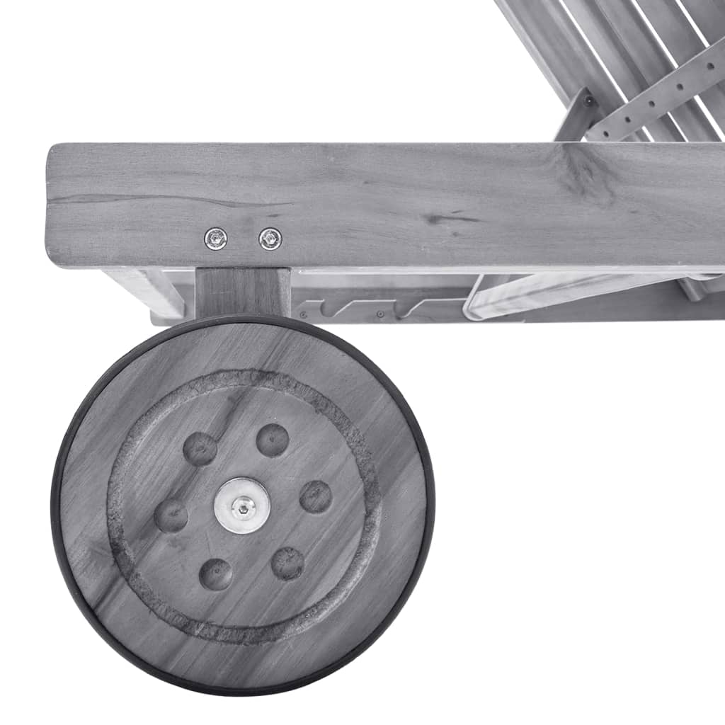 Sdraio sedia a sdraio lettino da giardino prendisole terrazza mobili da esterno con cuscino grigio legno massello di acacia 02_0012484