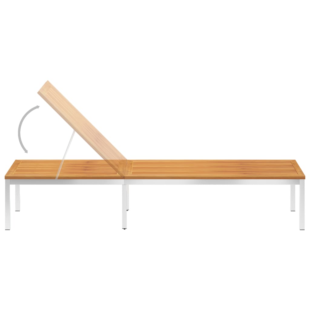 Sdraio con Cuscino in Legno Massello di Acacia e Acciaio Inox 3061465