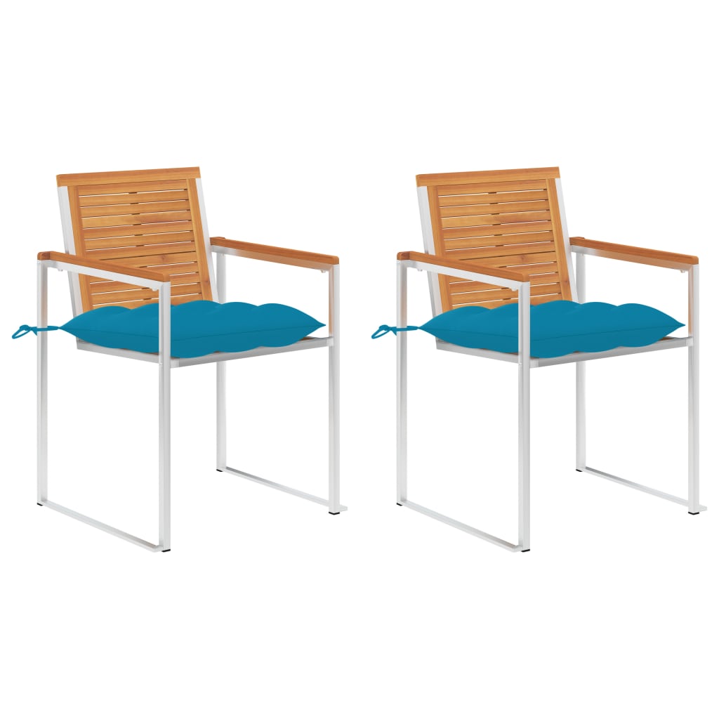 Sedie da Giardino 2 pz con Cuscini in Legno Acacia e Acciaio cod mxl 74523