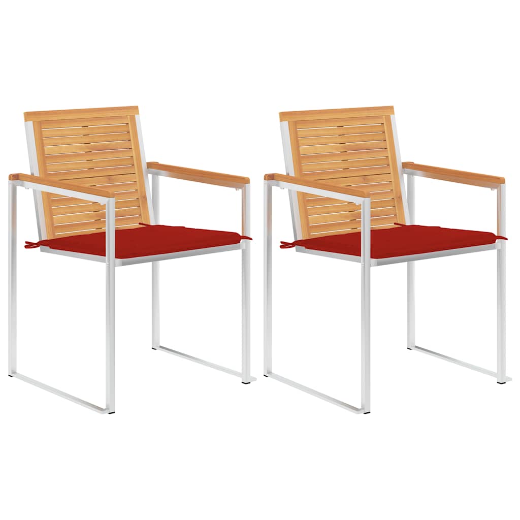 Sedie da Giardino 2 pz con Cuscini in Legno di Teak e Acciaio cod mxl 7954