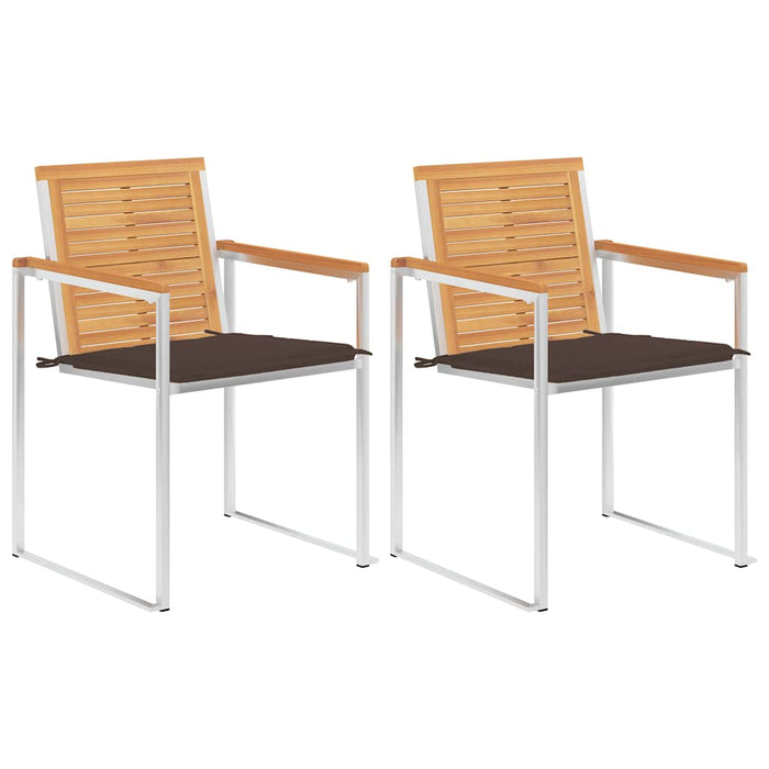 Sedie da Giardino 2 pz con Cuscini in Legno di Teak e Acciaio cod mxl 7955
