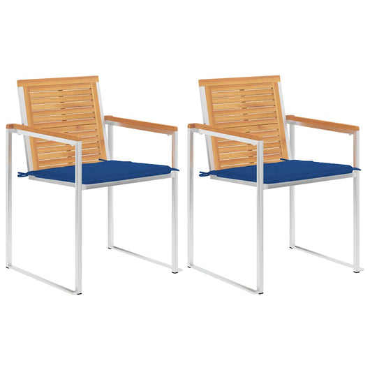 Sedie da Giardino 2 pz con Cuscini in Legno di Teak e Acciaio cod mxl 24293