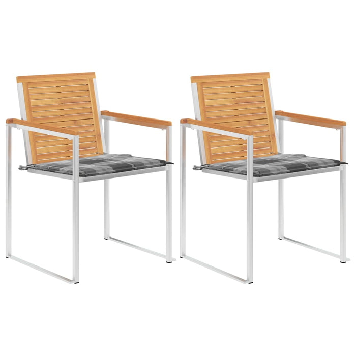 Sedie da Giardino 2 pz con Cuscini in Legno di Teak e Acciaio