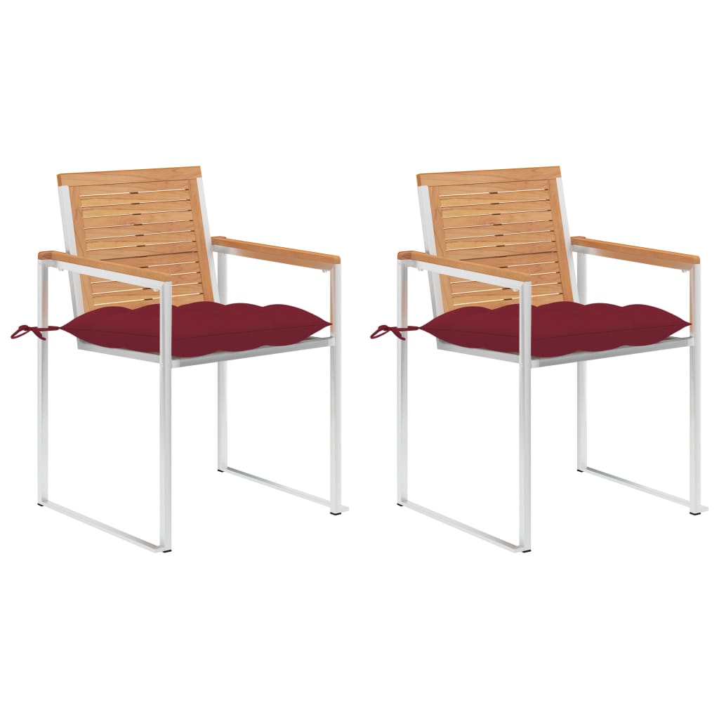 Sedie da Giardino 2 pz con Cuscini in Legno di Teak e Acciaio cod mxl 44472