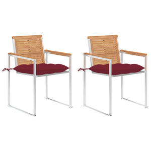 Sedie da Giardino 2 pz con Cuscini in Legno di Teak e Acciaio cod mxl 44472