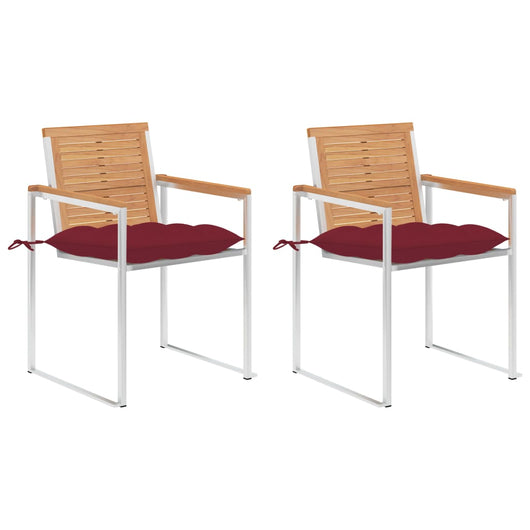 Sedie da Giardino 2 pz con Cuscini in Legno di Teak e Acciaio cod mxl 44472