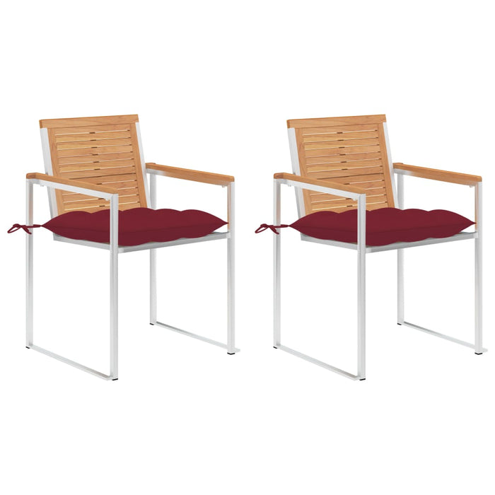 Sedie da Giardino 2 pz con Cuscini in Legno di Teak e Acciaio cod mxl 44472