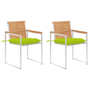 Sedie da Giardino 2 pz con Cuscini in Legno di Teak e Acciaio