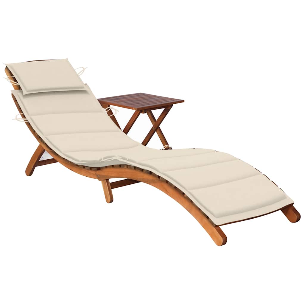 Sdraio da Giardino con Cuscino e Tavolo in Massello di Acacia cod mxl 77010