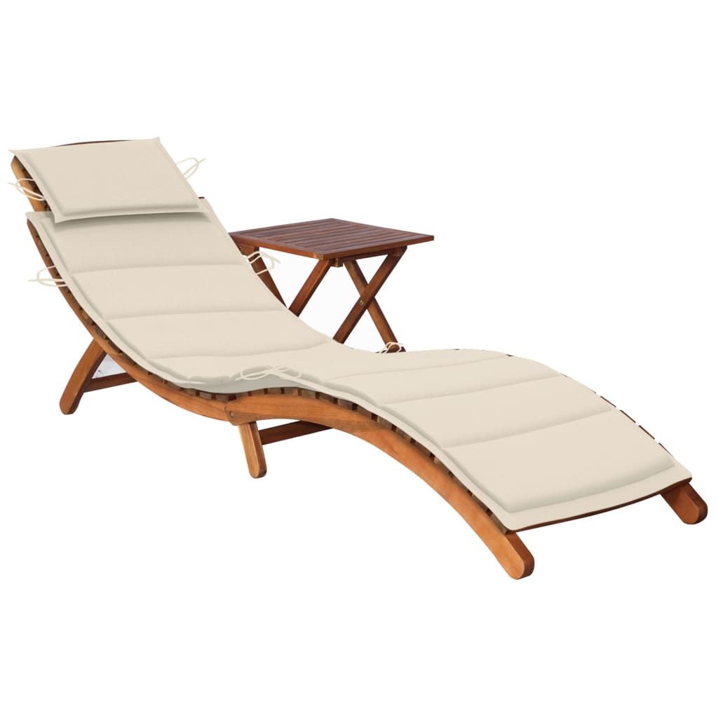 Sdraio da Giardino con Cuscino e Tavolo in Massello di Acacia cod mxl 77010