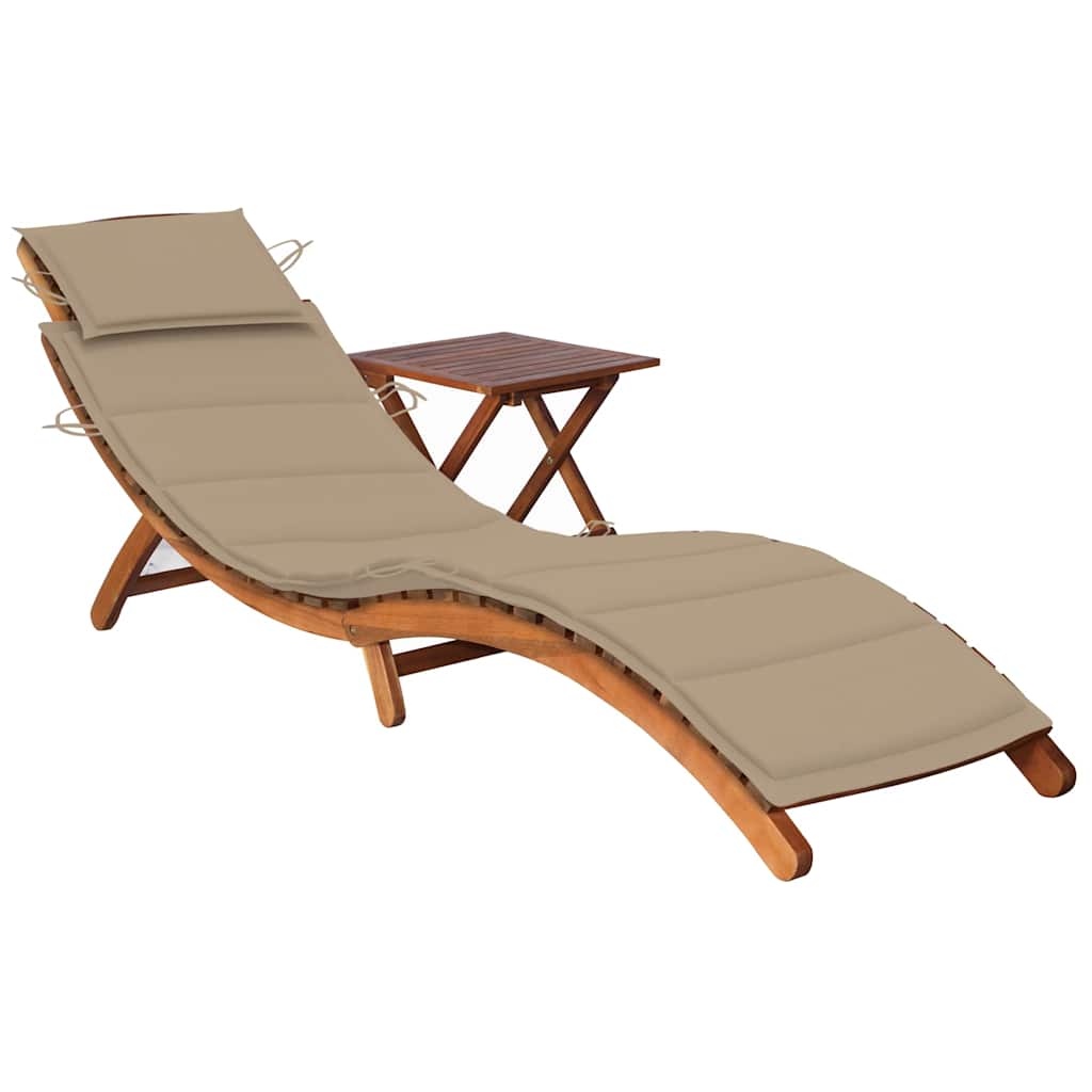 Sdraio da Giardino con Cuscino e Tavolo in Massello di Acacia cod mxl 45312