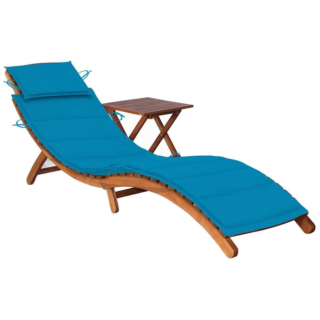 Sdraio da Giardino con Cuscino e Tavolo in Massello di Acacia cod mxl 72060