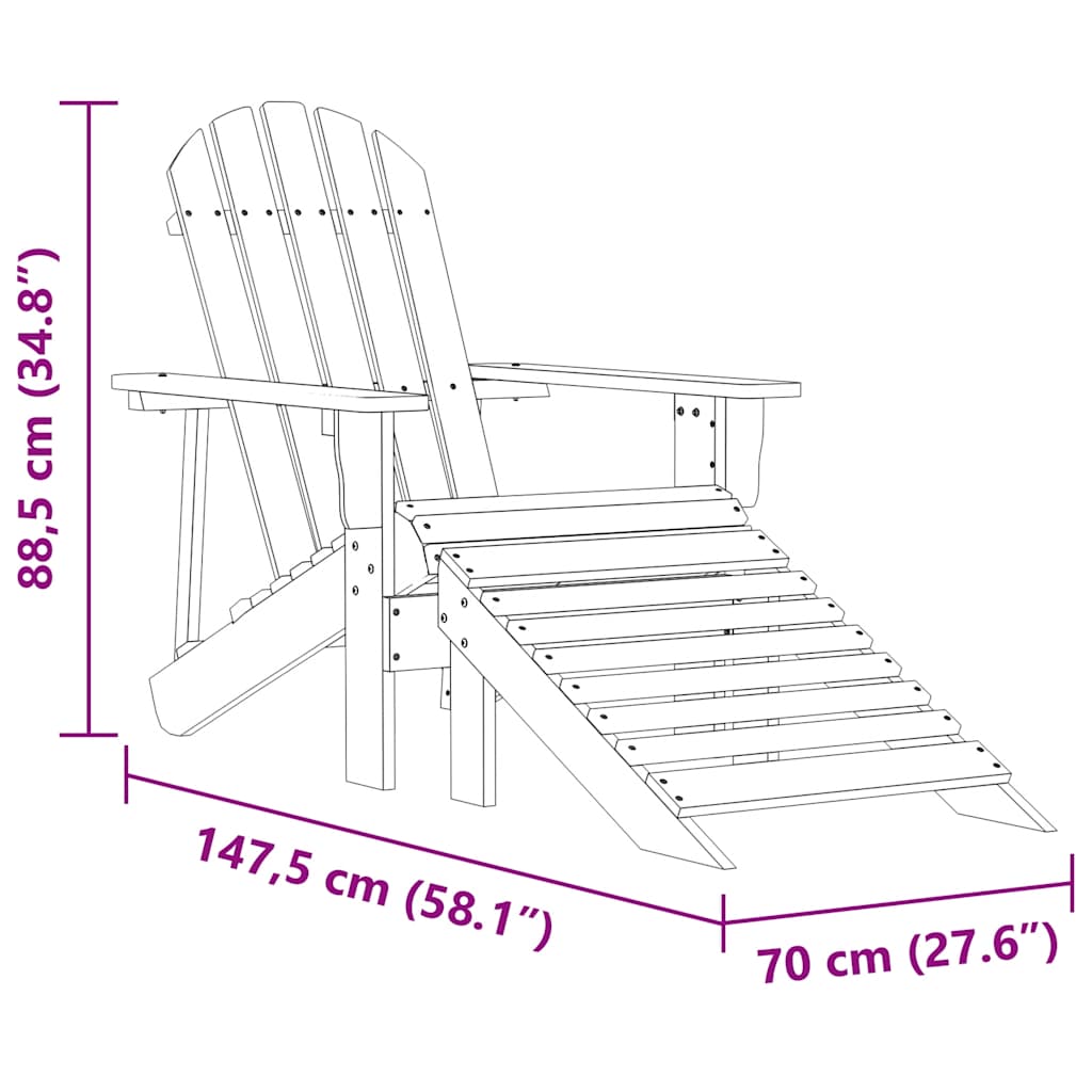 Sedia Giardino Adirondack con Ottomana Massello di Abete Rosa 315867