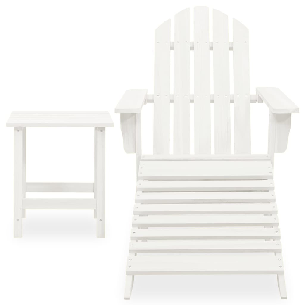 Sedia Adirondack con Ottomana e Tavolo in Abete Massello Bianco 315929
