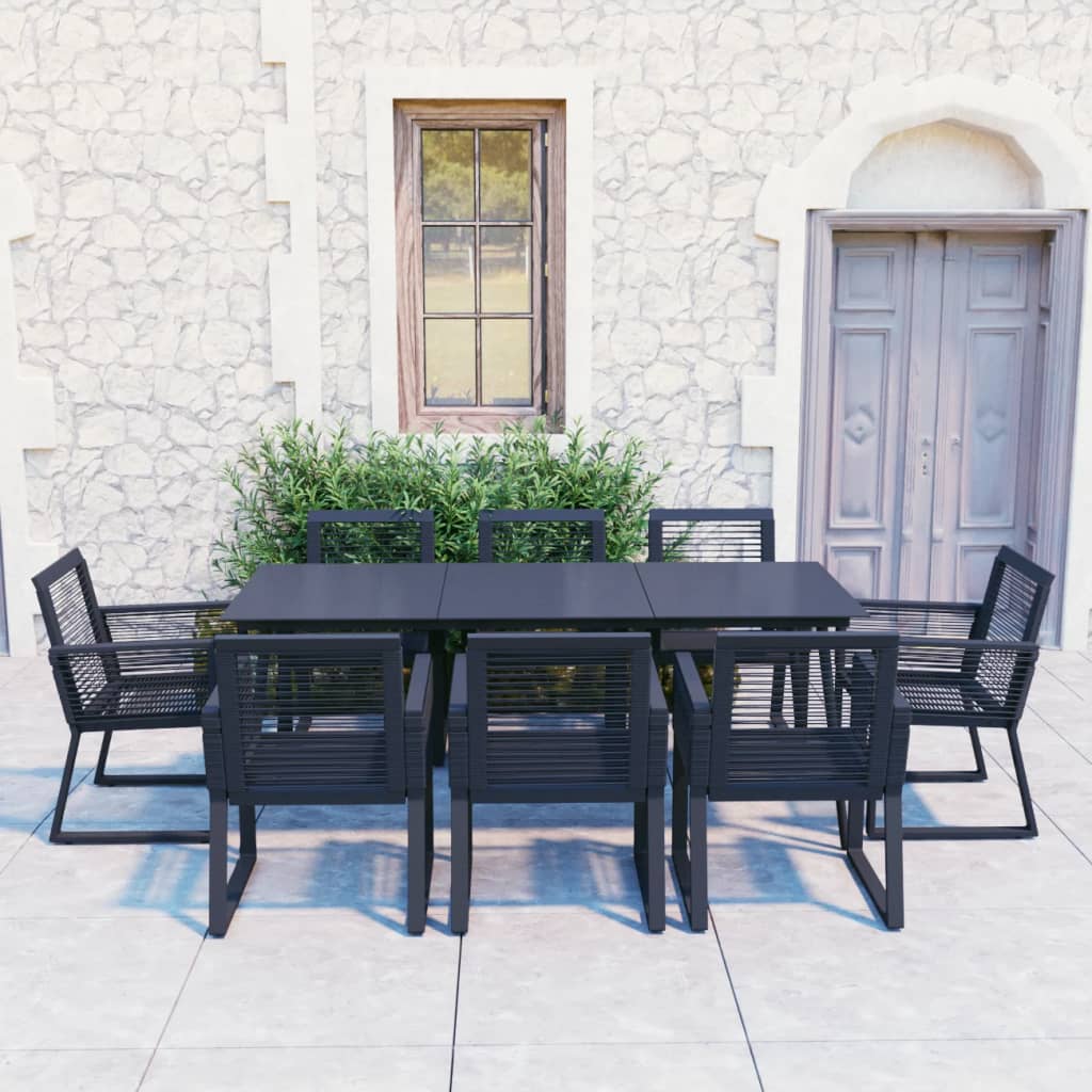 Set da Pranzo da Giardino 9 pz in Rattan PVC Nero 3060218