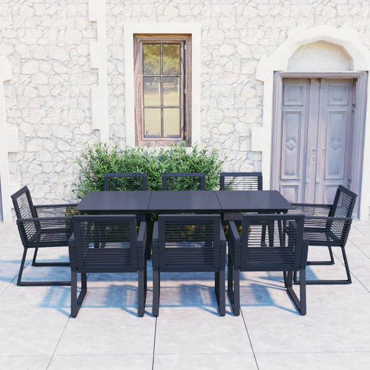 Set da Pranzo da Giardino 9 pz in Rattan PVC Nero 3060218