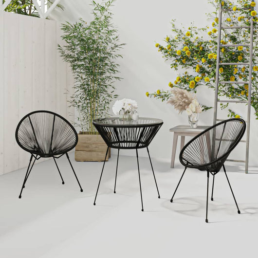 Set da Pranzo per Giardino 3 pz in Rattan PVC Nero 3060279