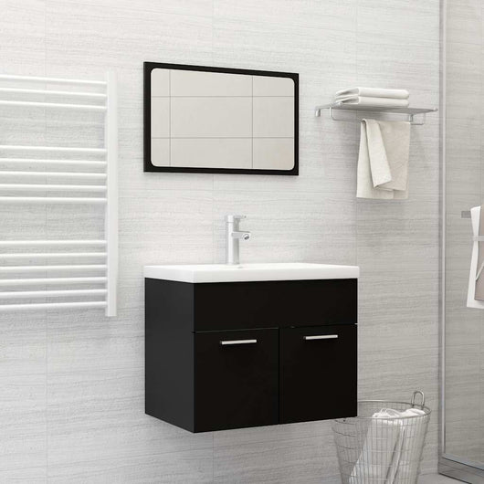 Set Mobili da Bagno 2 pz Nero in Legno Multistrato 804783