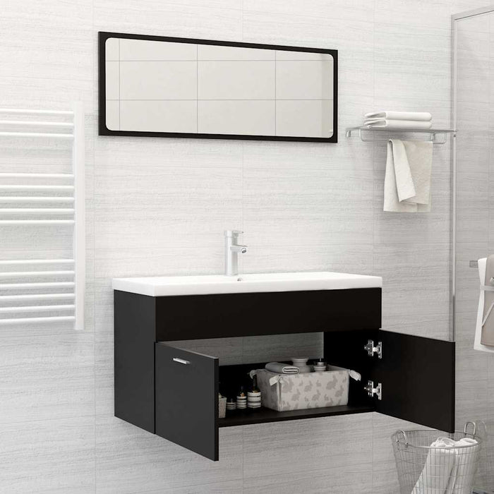 Set Mobili da Bagno 2 pz Nero in Legno Multistrato 804801