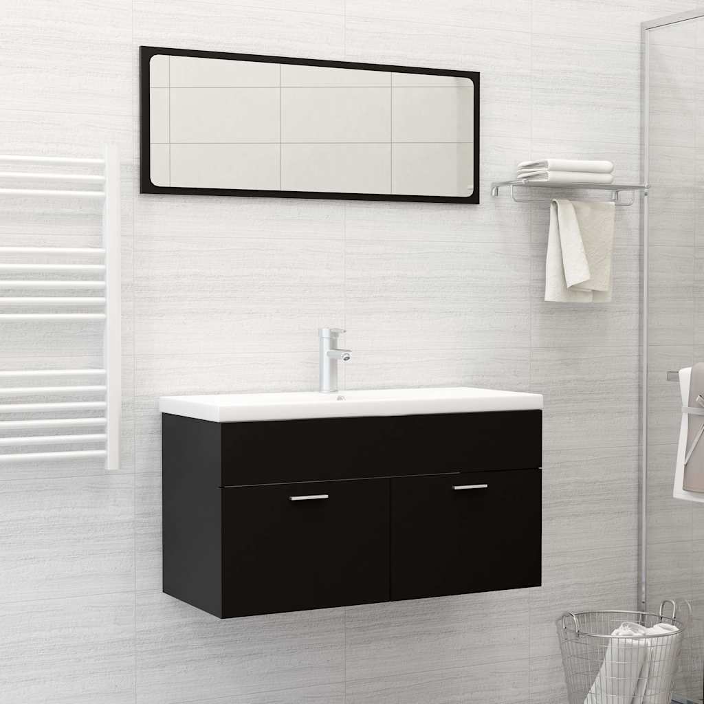 Set Mobili da Bagno 2 pz Nero in Legno Multistrato 804801