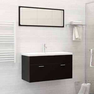 Set Mobili da Bagno 2 pz Nero in Legno Multistrato 804801