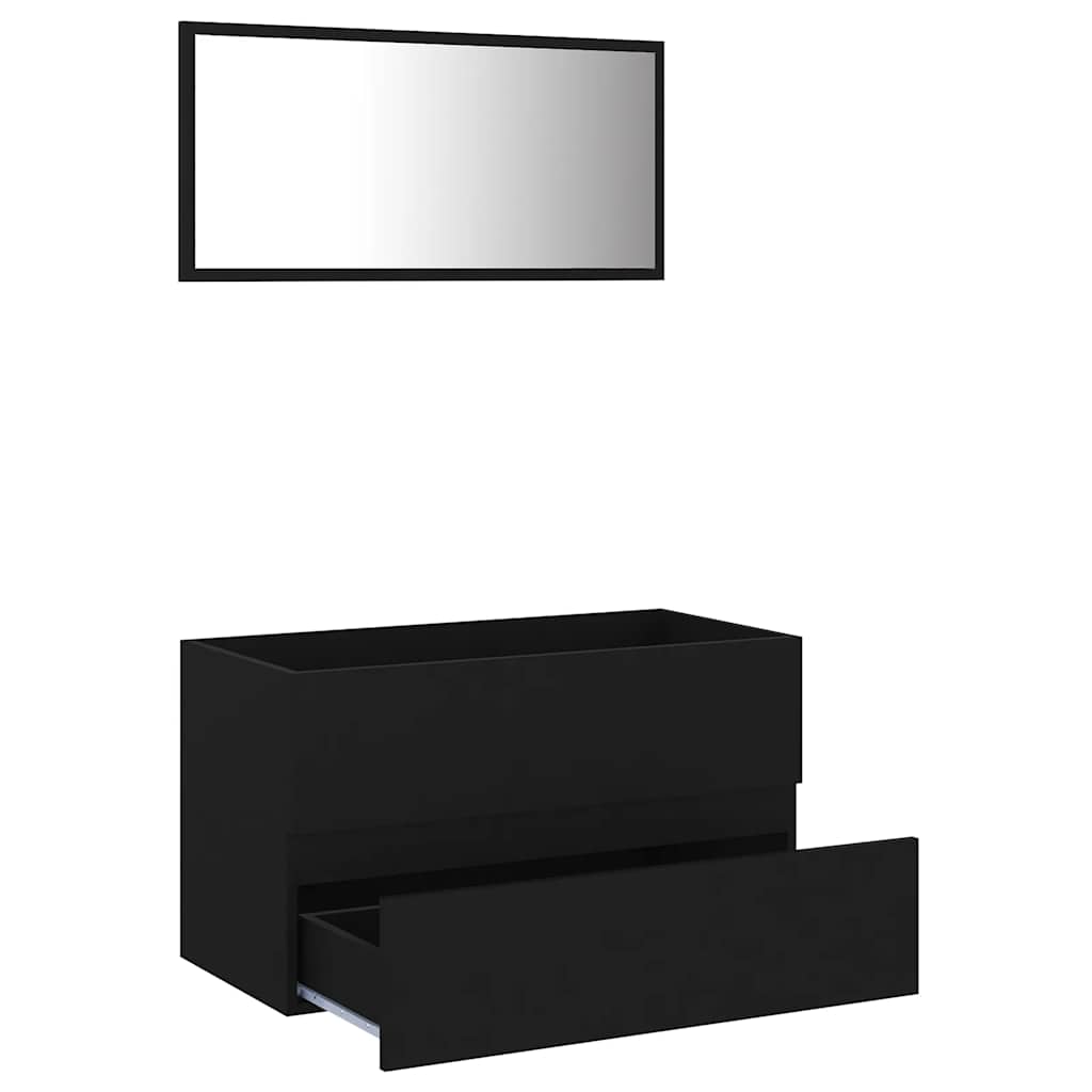 Set Mobili da Bagno 2 pz Nero in Legno Multistrato 804882