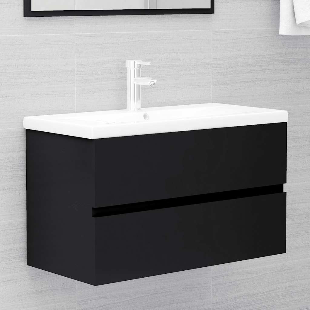 Set Mobili da Bagno 2 pz Nero in Legno Multistrato 804882