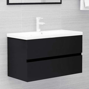 Set Mobili da Bagno 2 pz Nero in Legno Multistrato 804882