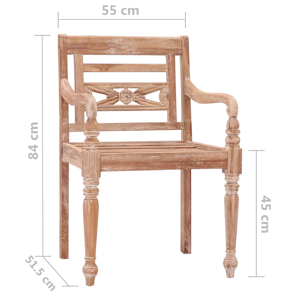 Sedie Batavia 2 pz Bianco Slavato in Legno Massello di Teak 316034