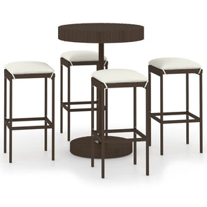 Set da Bar da Giardino 5 pz con Cuscini in Polyrattan Marrone cod mxl 34641
