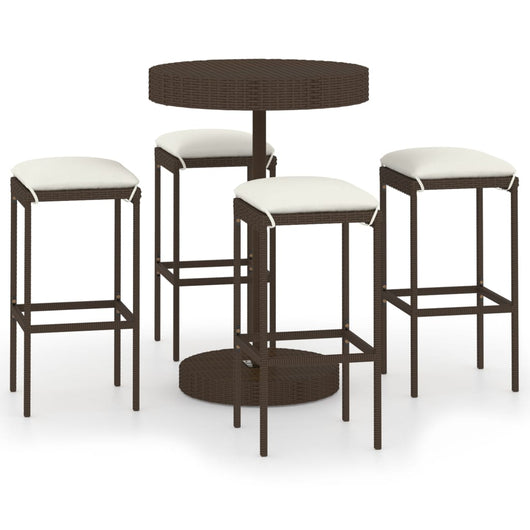 Set da Bar da Giardino 5 pz con Cuscini in Polyrattan Marrone 3064761