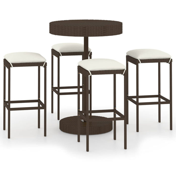 Set da Bar da Giardino 5 pz con Cuscini in Polyrattan Marrone 3064761