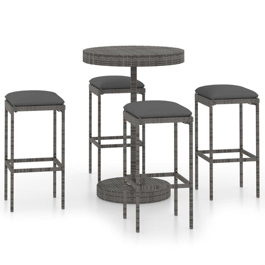 Set da Bar da Giardino 5 pz con Cuscini in Polyrattan Grigio cod mxl 35220