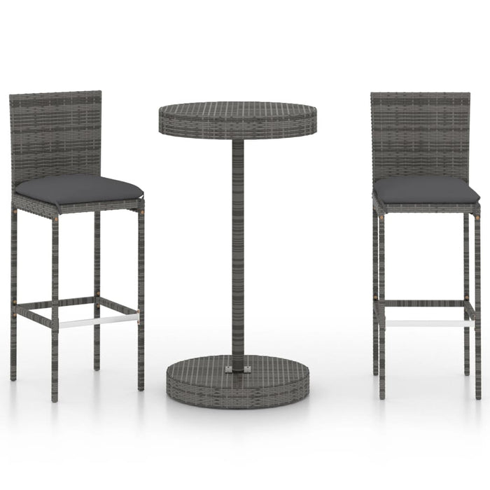Set Bar da Giardino 3 pz con Cuscini in Polyrattan Grigio cod mxl 36177